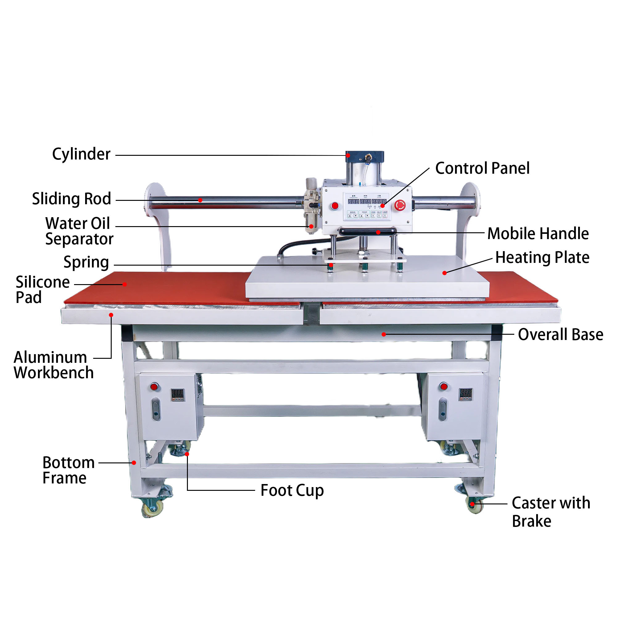 Pneumatic Double Heat Press Top & Bottom Heat Plate With Individual Control Panel T Shirt Printing Machine 60x80